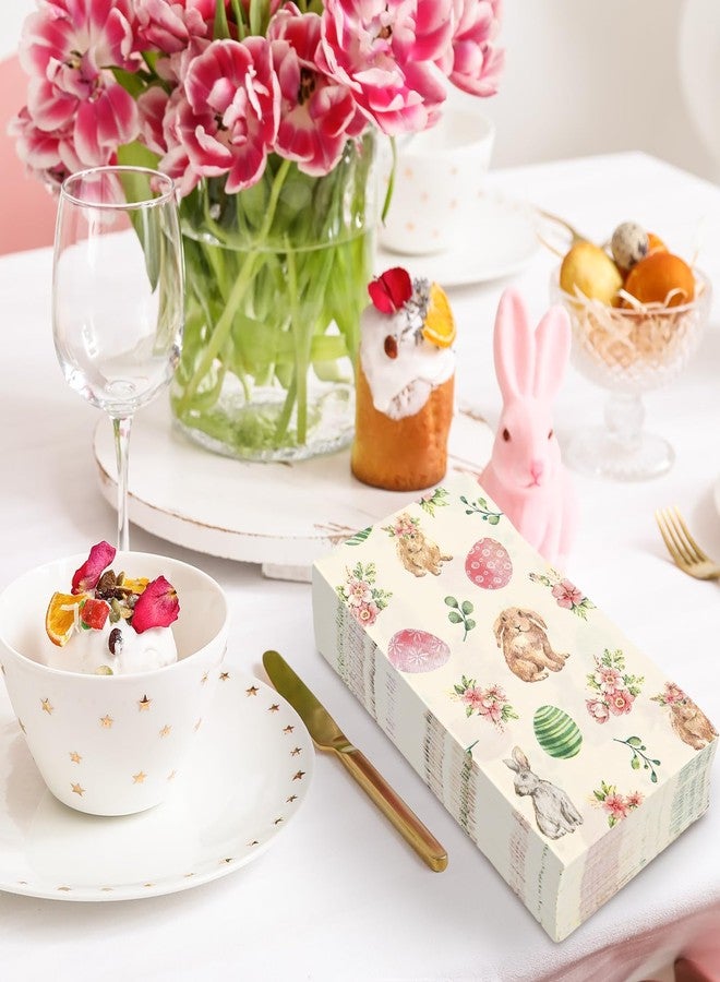 JarThenaAMCS مناديل ورقية للضيوف من JarThenaAMCS، 80 قطعة، مقاس 15.7 × 13 بوصة، بتصميمات ربيعية لأرانب وبيض وزهور، مناسبة للحمام، مناديل ملونة للاستخدام مرة واحدة، مثالية للمنزل وحفلات الأعياد. - Image 5